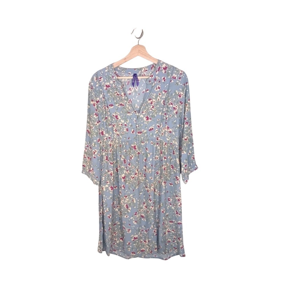 Seraphine Maternity Nursing Dress Women's 8 Blue Floral Empire Waist Viscose